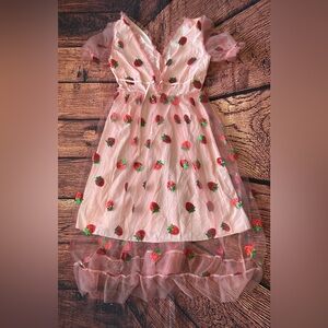 Pink Mesh‎ Strawberry Midi Dress Size Small